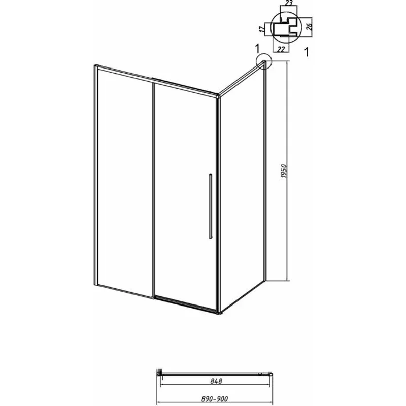 Боковая стенка Grossman 200.K33.01.90.10.00 Galaxy (90*195) хром, стекло прозрачное, 1 место