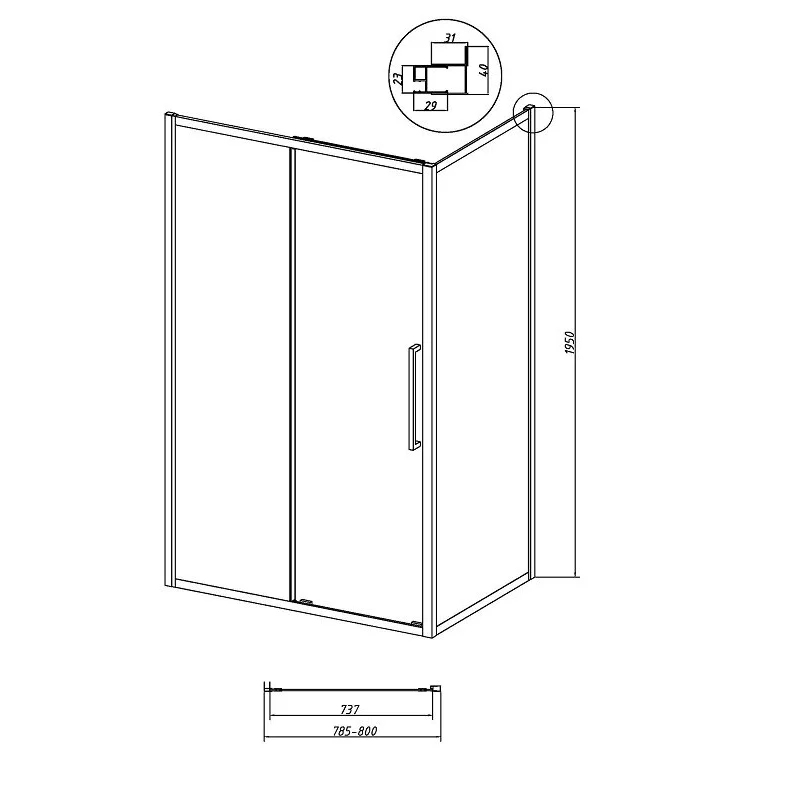 Боковая стенка Grossman 200.K33.02.80.10.00 Cosmo (80*195) хром, стекло прозрачное, 1 место
