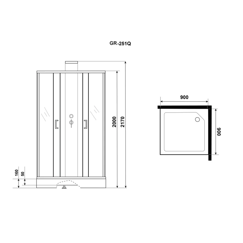 Душ.каб. GR251Q (90*90*217) GROSSMAN ELEGANS  6 мест