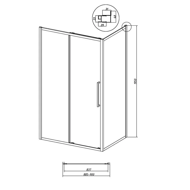 Боковая стенка Grossman 200.K33.02.90.10.02 Cosmo (90*195) хром, стекло шиншилла, 1 место