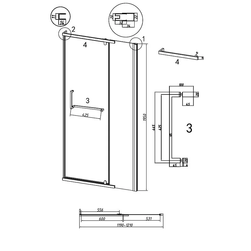 Дверь в нишу Grossman100.K33.03.120.42.00 Pragma (120*195) графит сатин, стекло прозрачное, 1 место