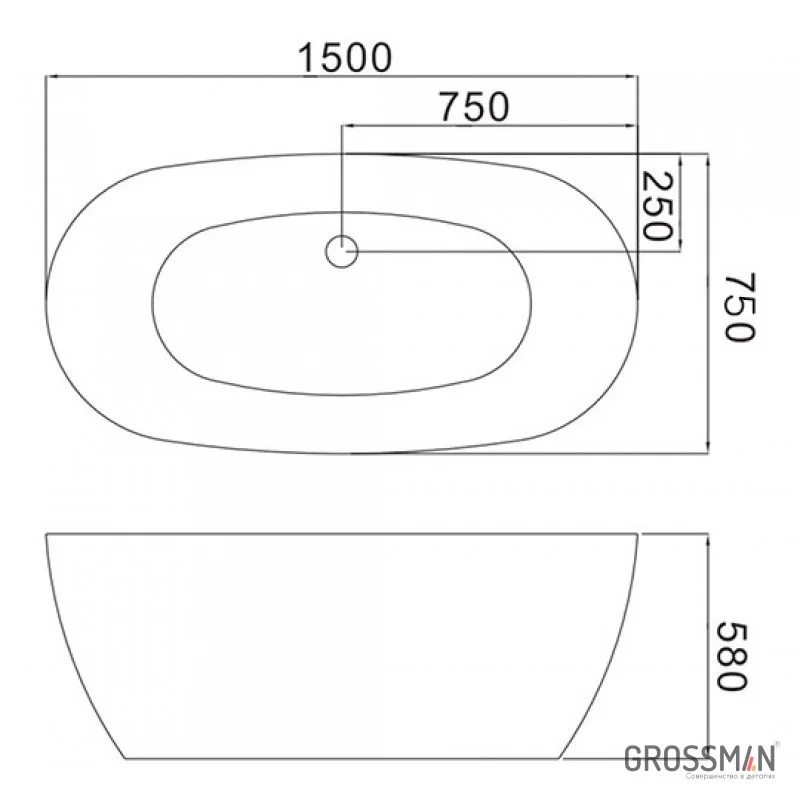 Ванна Grossman Classic отдельностоящая GR-2401 (150x75x58) GROSSMAN 1 место