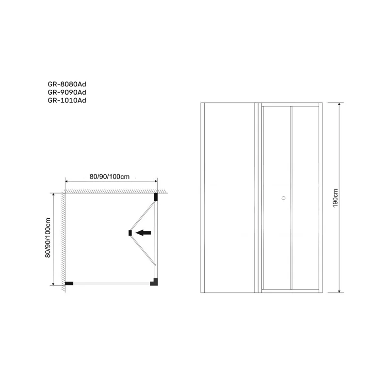 Душевой уголок Grossman GR-8080 Аdvans (80*80*190) квадрат, складывающаяся дверь из двух частей 2 места