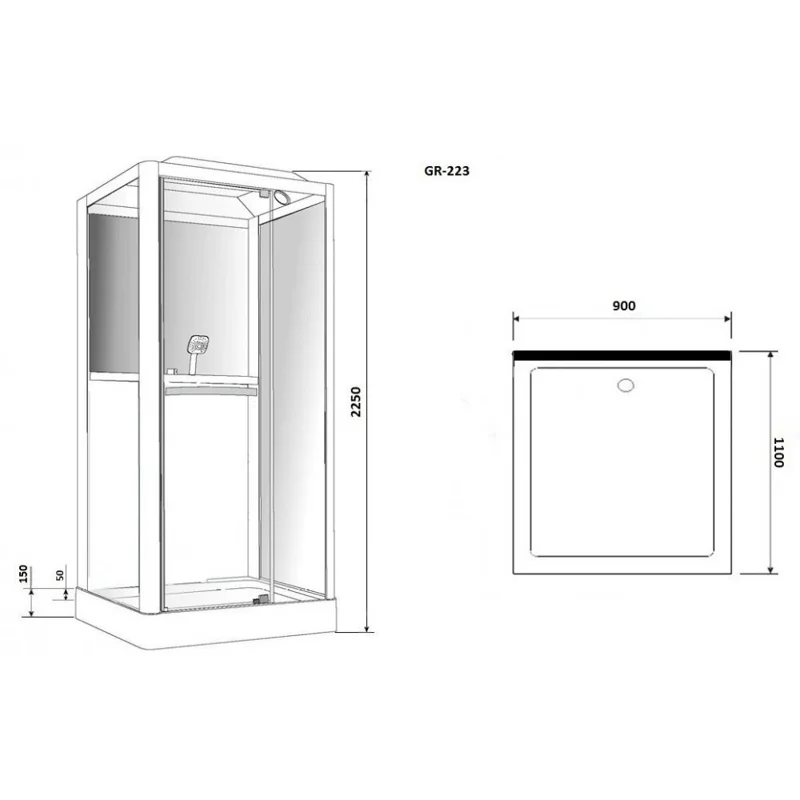 Душ.каб. GR223 (90x110x225) GROSSMAN 3 места
