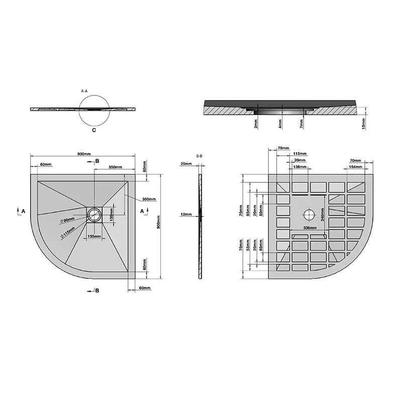 Поддон Grossman полукруг белый (90*90*2,5) Strong