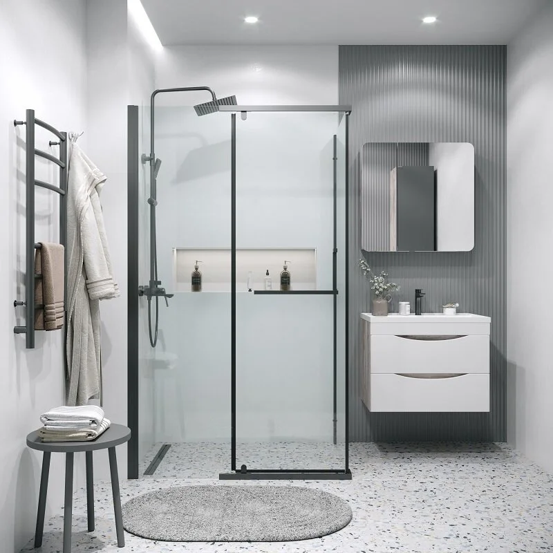 Боковая стенка Grossman 200.K33.03.90.21.00 Pragma (90*195) черный матовый, стекло прозрачное, 1 место