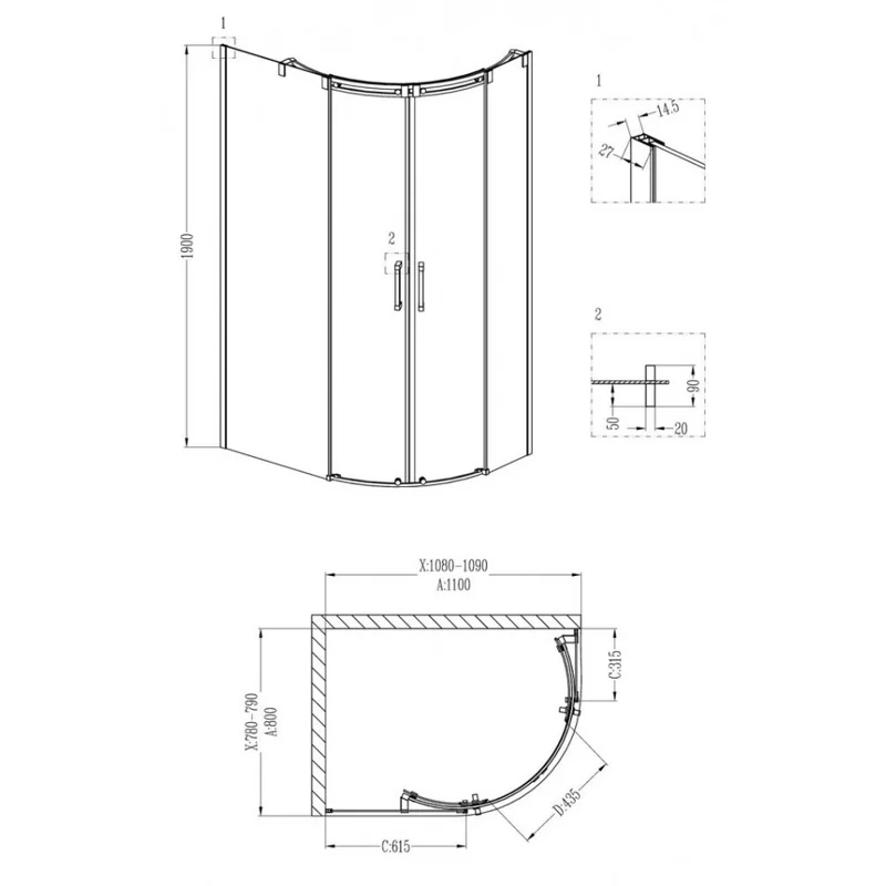 Душевой уголок Grossman GR-4110L Galaxy 110*80*190 двери раздвижные 2 места
