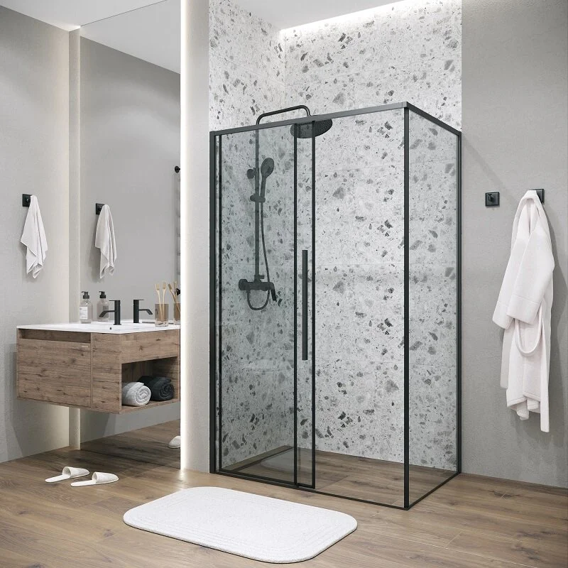 Душевой уголок Grossman 120.K33.01.1480.21.00 Galaxy (140*80*195) черный матовый, стекло прозрачное, 2 места