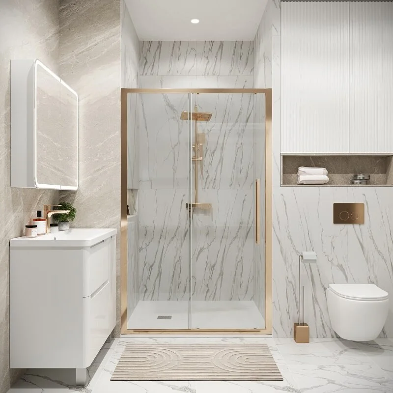 Дверь в нишу Grossman100.K33.02.120.32.00 Cosmo (120*195) золото сатин, стекло прозрачное, 1 место