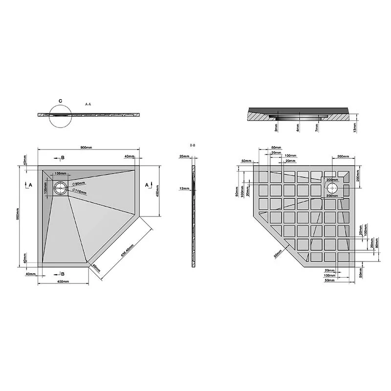 Поддон Grossman трапеция графит (90*90*2,5) Strong