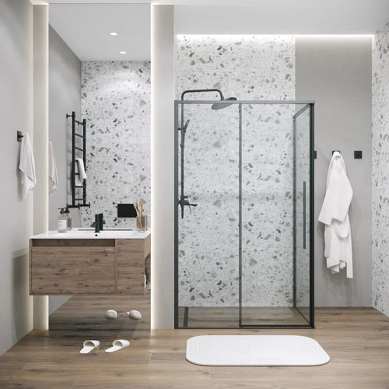 Душевой уголок Grossman 120.K33.01.1080.21.00 Galaxy (100*80*195) черный матовый, стекло прозрачное, 2 места