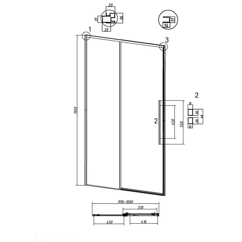 Дверь в нишу Grossman100.K33.01.100.10.00 Galaxy (100*195) хром, стекло прозрачное, 1 место