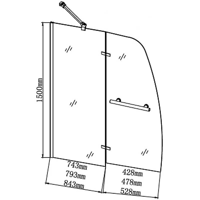 Шторка для ванны Grossman GR-102/1 (150*100) алюминиевый профиль, стекло ПРОЗРАЧНОЕ 6мм 1 место