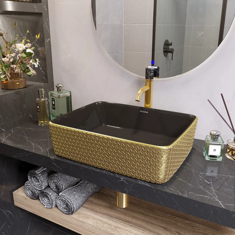 Раковина Grossman GR-3016GBR (480*370*130) ЗОЛОТО ЧЕРНАЯ внутри