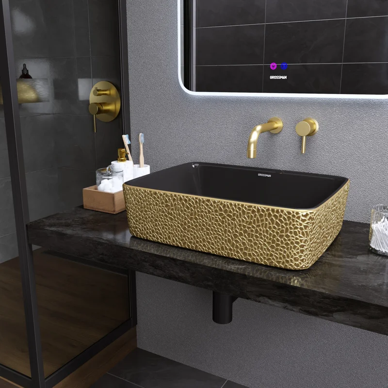 Раковина Grossman GR-3016GBL (480*370*130) ЗОЛОТО ЧЕРНАЯ внутри