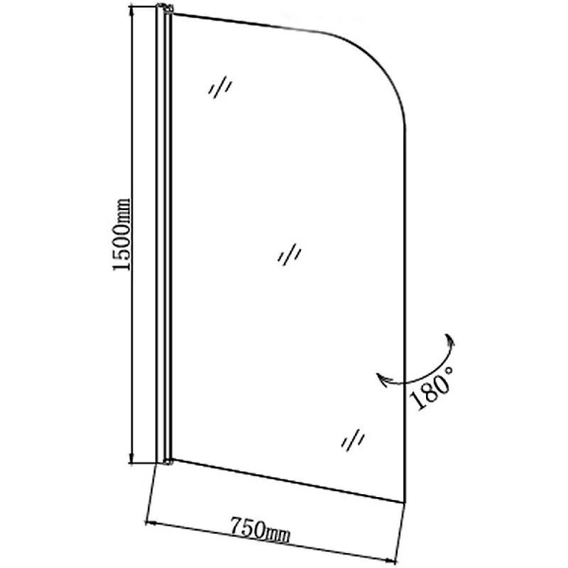 Шторка для ванны Grossman GR-100/1 (150*70) алюминиевый профиль, стекло ПРОЗРАЧНОЕ 6мм 1 место
