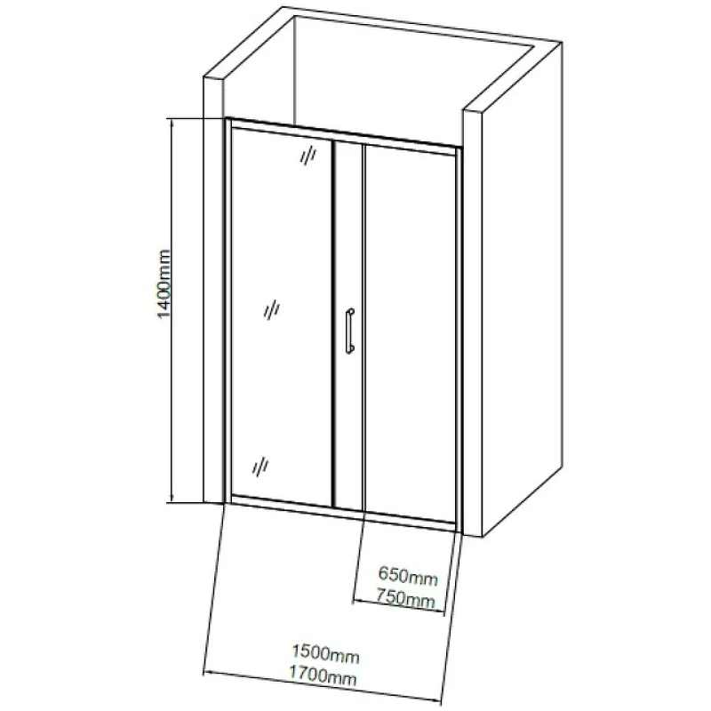 Шторка для ванны Grossman GR-170/2 (140*170) алюминиевый профиль, стекло ПРОЗРАЧНОЕ 6мм 2 места