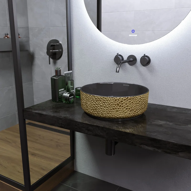 Раковина Grossman GR-5010GBL (355*355*115) ЗОЛОТО ЧЕРНАЯ внутри