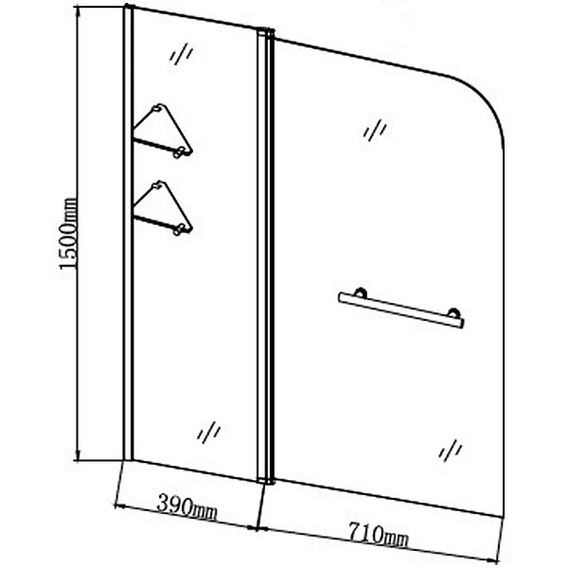 Шторка для ванны Grossman GR-101/1 (150*110) алюминиевый профиль, стекло ПРОЗРАЧНОЕ 6мм 1 место