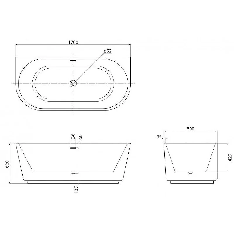 Акриловая ванна BELBAGNO BB108-170-80