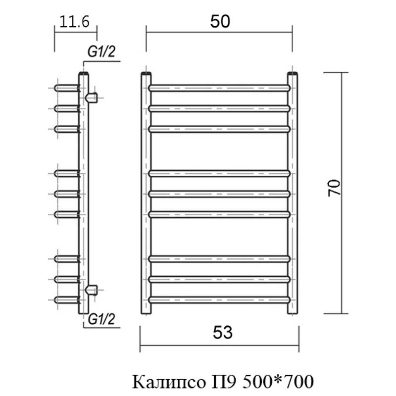 Полотенцесушитель водяной domoterm калипсо п9 50x70, хром