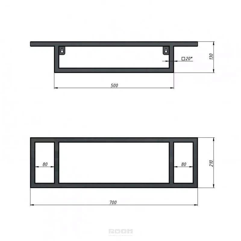 Консоль подвесная GROSSMAN "МЕТРИС-50 см" черная с прав. полотенцедержателем (ум. Модуль-50)