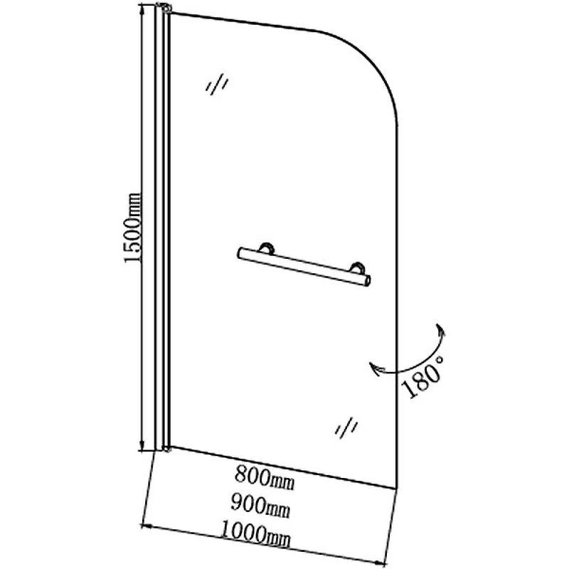 Шторка для ванны Grossman GR-104 (150*80) алюминиевый профиль, стекло ПРОЗРАЧНОЕ 6мм 1 место