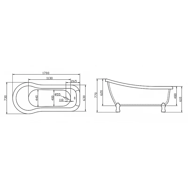 Акриловая ванна BELBAGNO BB20-1700