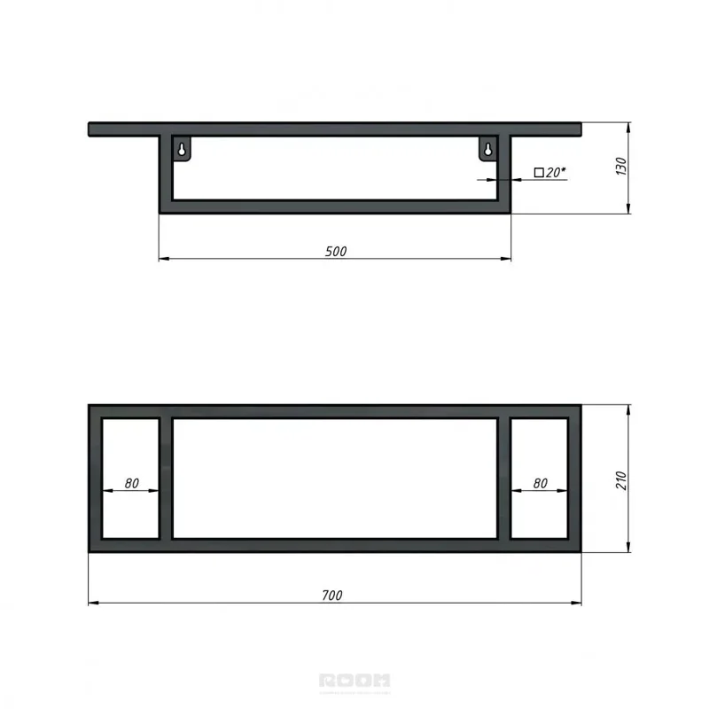 Консоль подвесная GROSSMAN "МЕТРИС-50 см" черная с прав. и лев. полотенцедержателем (ум. Модуль-50)