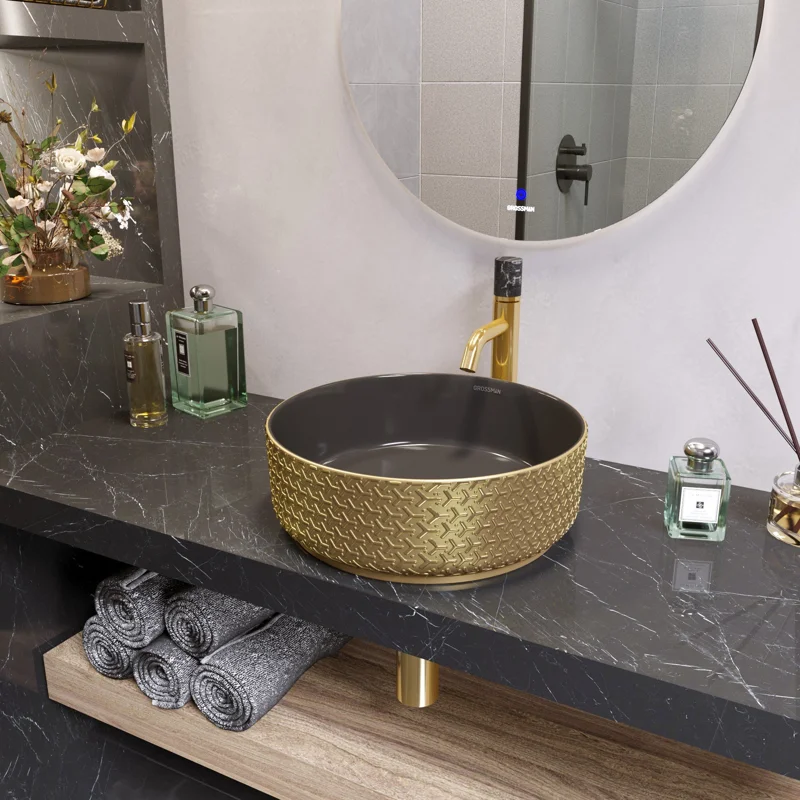 Раковина Grossman GR-5010GBR (355*355*115) ЗОЛОТО ЧЕРНАЯ внутри