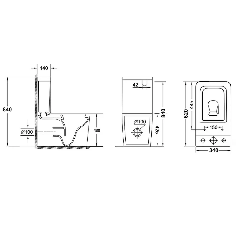 Унитаз GR-4445S (640*360*830) напольный с тонкой крышкой из 2 мест