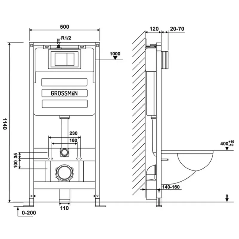 Комплект 3 в 1  Grossman: инсталляция 900.K31.01.000+клавиша 700.K31.04.01M.01M белый матовый+унитаз GR-4414S