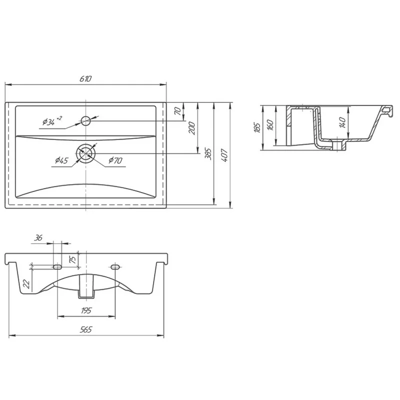 Раковина для мебели Grossman Фостер 60х40.5