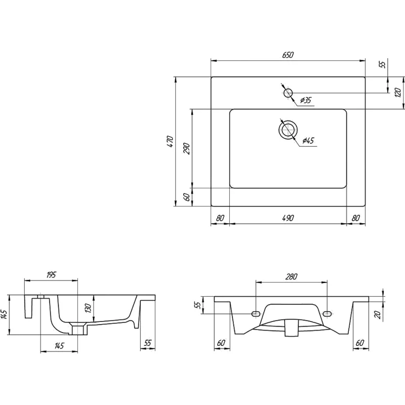 Раковина для мебели Grossman Оскар 66х47.5