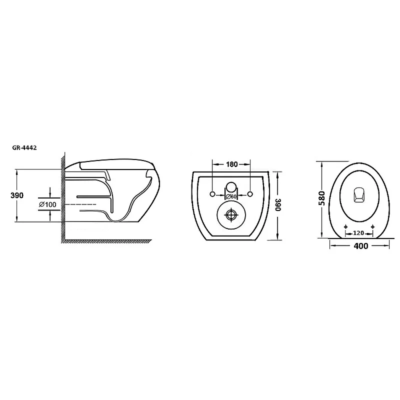 Унитаз GR-4442 (580*400*390) подвесной  с толстой крышкой