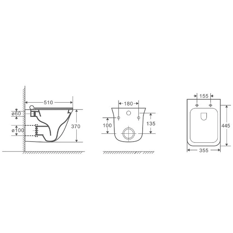Унитаз GR-4413S (510*355*370) подвесной БЕЗОБОДКОВЫЙ с тонкой крышкой, 1 место
