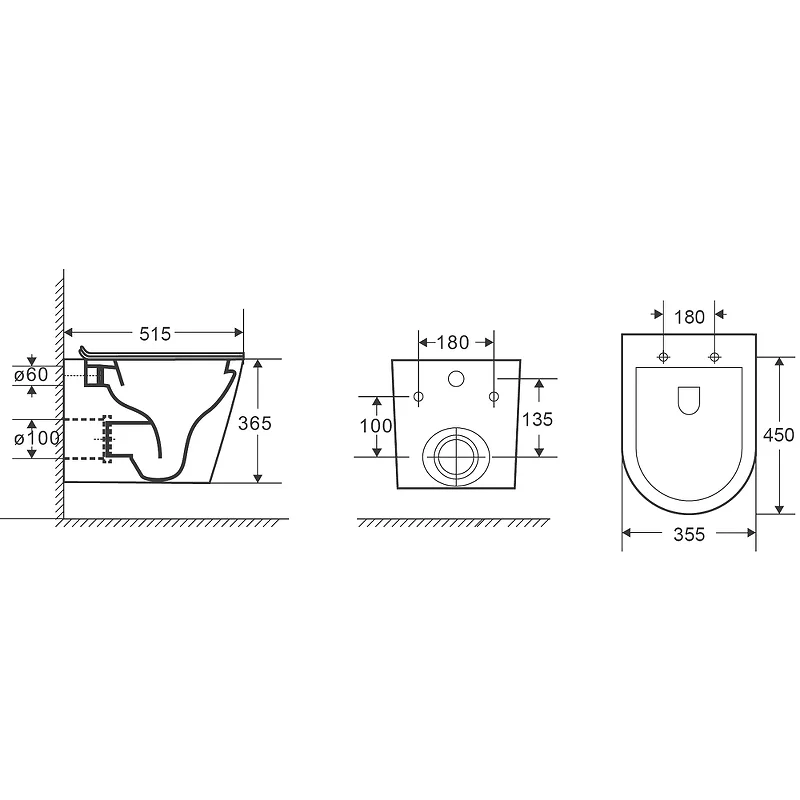 Унитаз GR-4478SQ (515*355*365) подвесной безободковый СМЫВ ТОРНАДО БЕСШУМНЫЙ 1 место