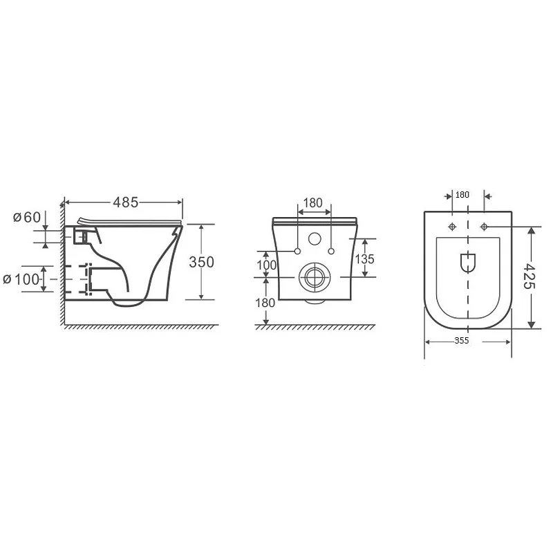 Унитаз GR-4474S Style (485*355*350) подвесной БЕЗОБОДКОВЫЙ с тонкой крышкой