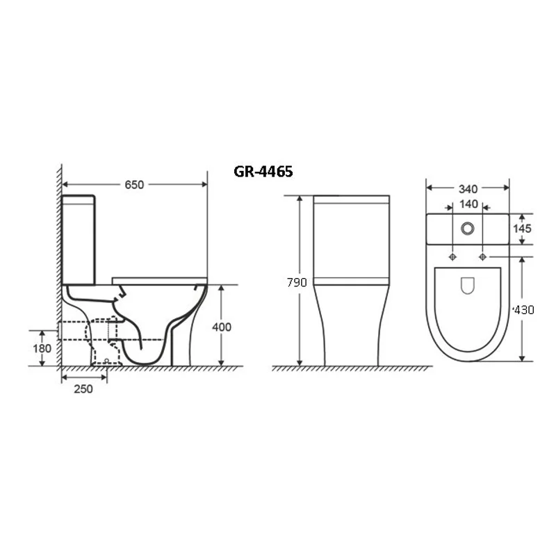 Унитаз GR-4465S Classic (650*340*790) напольный БЕЗОБОДКОВЫЙ с тонкой крышкой, 2 места