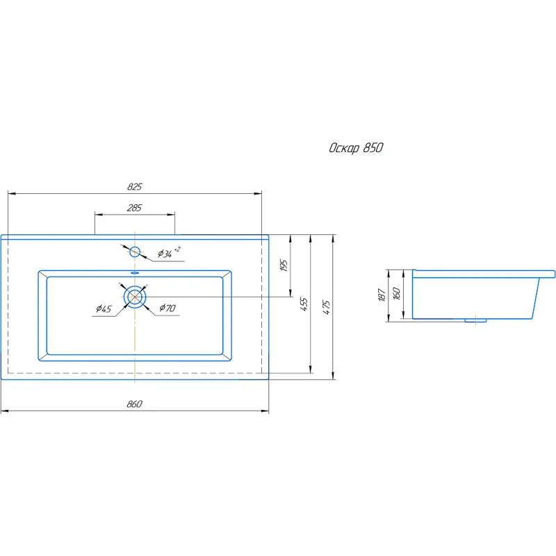 Раковина для мебели Grossman Оскар 86х47.5