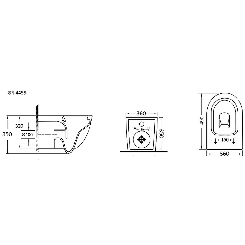 Унитаз GR-4455MS Color (490*370*360) БЕЛЫЙ МАТОВЫЙ подвесной БЕЗОБОДКОВЫЙ с тонкой крышкой