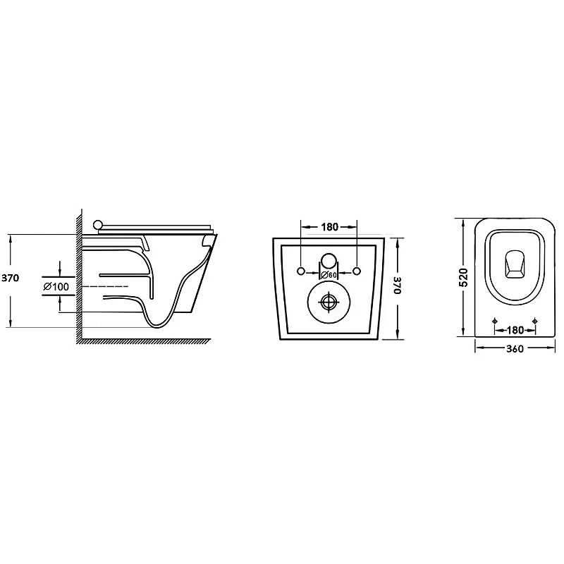 Унитаз GR-4441BMS (520*360*370) подвесной БЕЗОБОДКОВЫЙ черный матовый  с тонкой крышкой