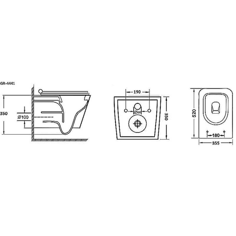 Унитаз GR-4441S Falcon (520*360*350) подвесной БЕЗОБОДКОВЫЙ  с тонкой крышкой