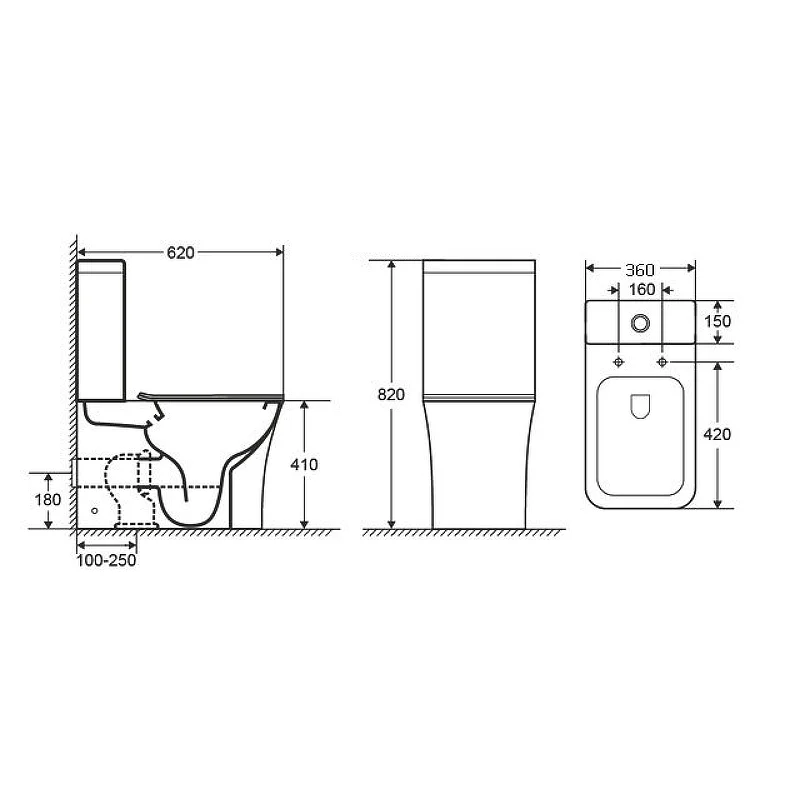 Унитаз GR-4467S Classic (620*360*820) напольный БЕЗОБОДКОВЫЙ с тонкой крышкой, 2 места