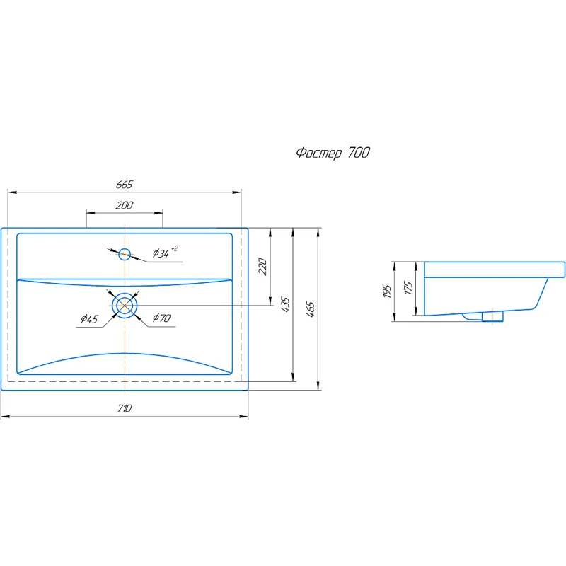 Раковина для мебели Grossman Фостер 70х46