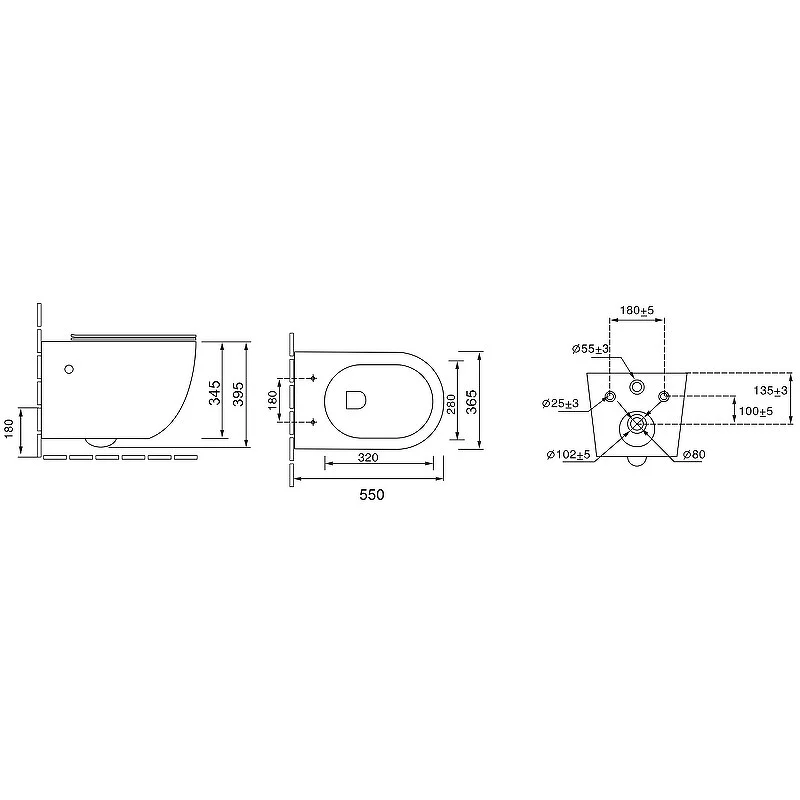 Унитаз GR-4411BS Color (560*360*350) ЧЕРНЫЙ подвесной БЕЗОБОДКОВЫЙ  с тонкой крышкой