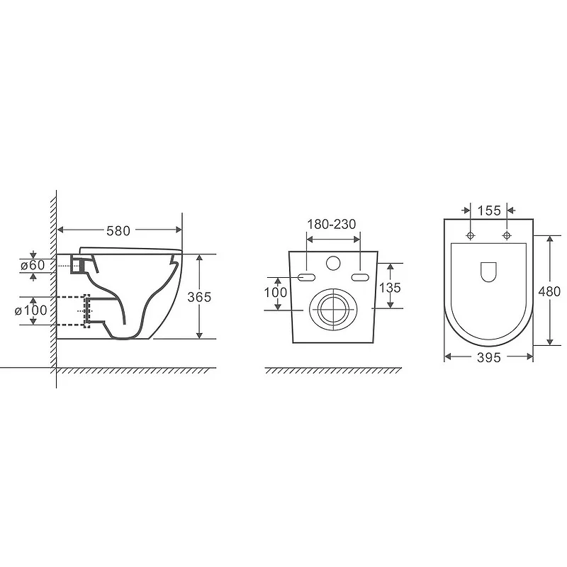 Унитаз GR-4451S (580*395*365) подвесной БЕЗОБОДКОВЫЙ с тонкой крышкой, 1 место