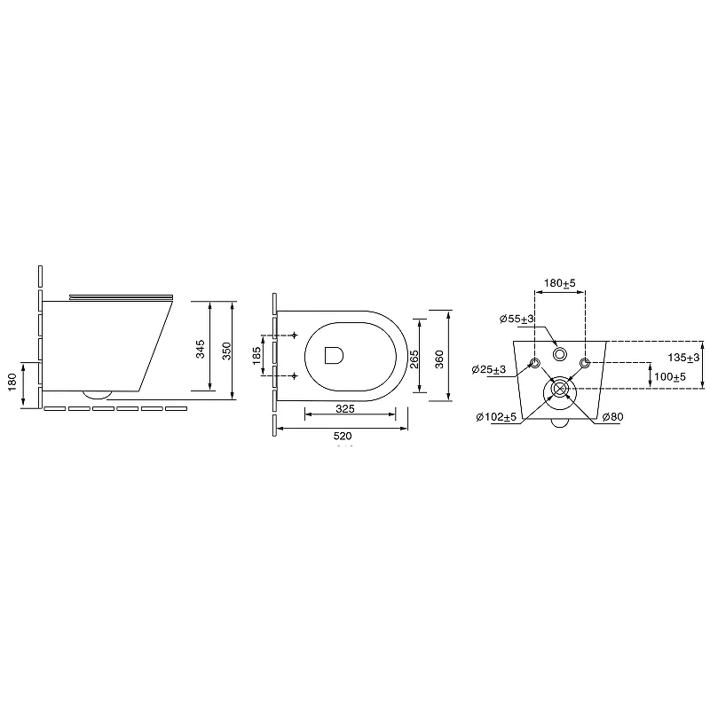Унитаз GR-4478S Fly (520*360*350) подвесной БЕЗОБОДКОВЫЙ с тонкой крышкой, 1 место