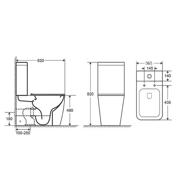 Унитаз GR-4472S Style (620*365*920) напольный БЕЗОБОДКОВЫЙ с ВЫСОКОЙ ЧАШЕЙ 48 см, 2 места