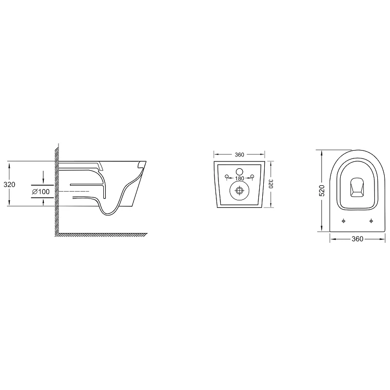 Унитаз GR-4457BMS (520*360*320) ЧЕРНЫЙ МАТОВЫЙ подвесной БЕЗОБОДКОВЫЙ с тонкой крышкой, 1 место